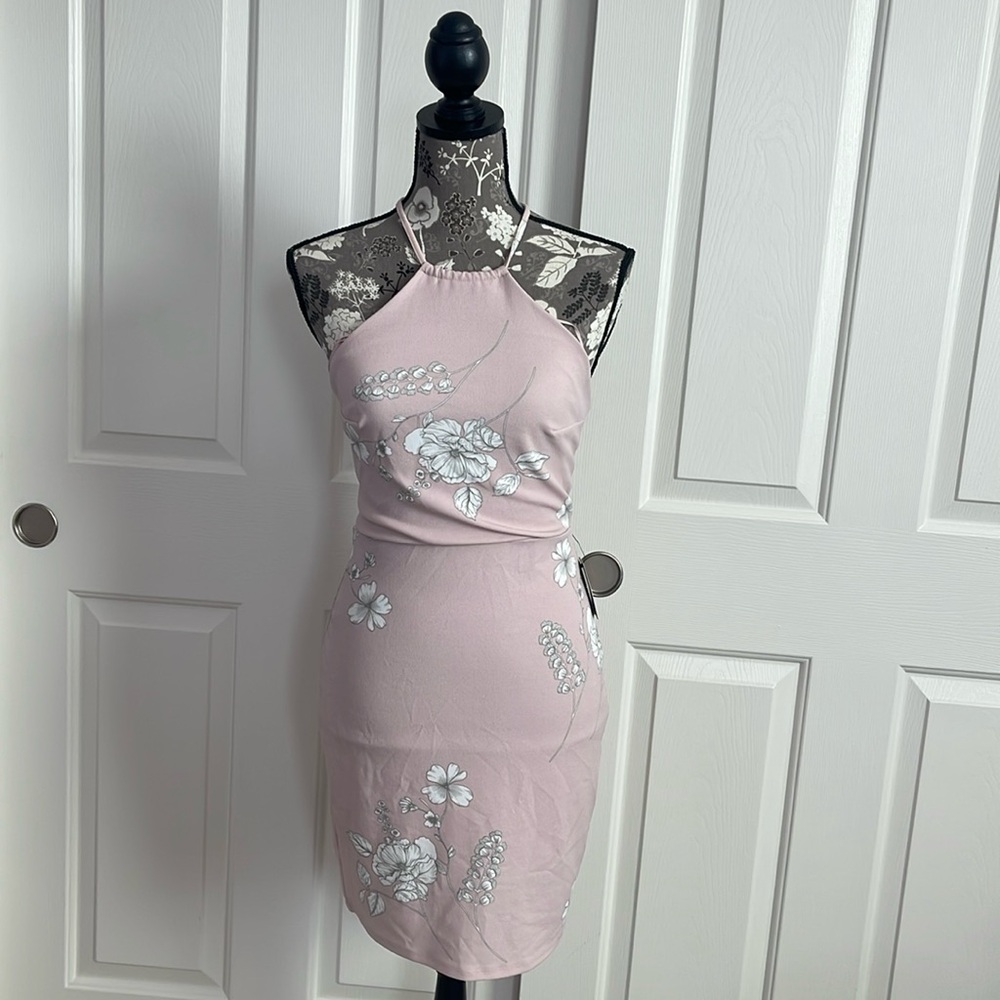Express Size XS Pink and White Floral Fitted Dress